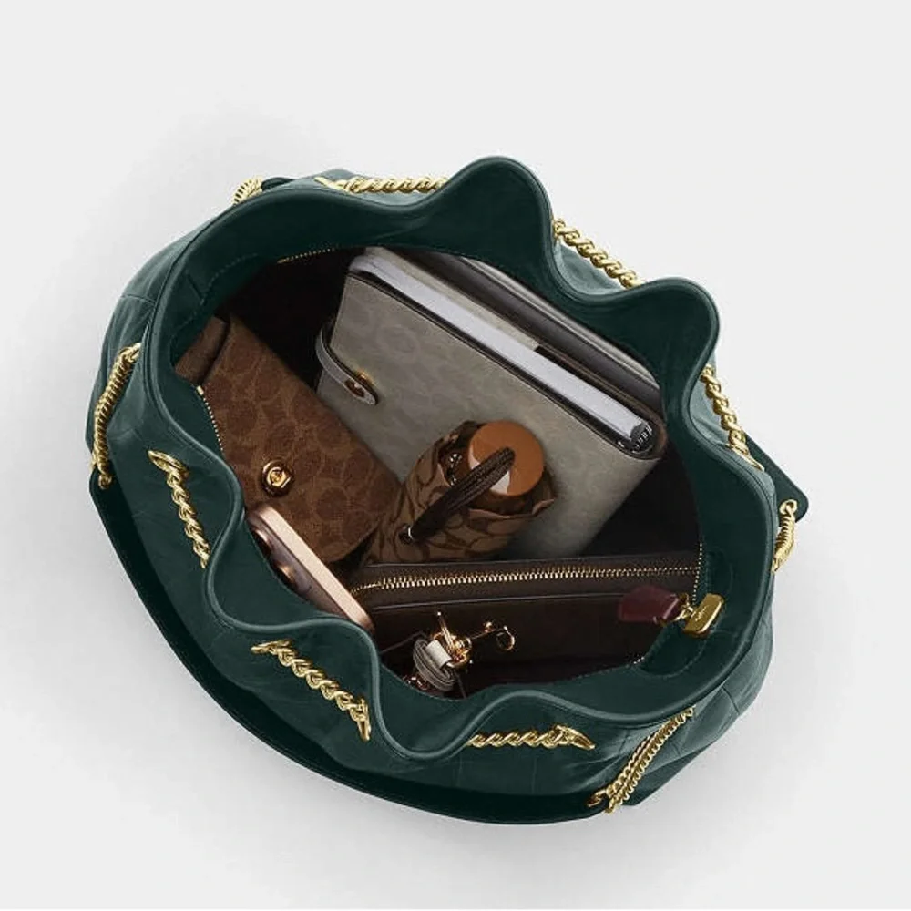 NWT Coach Evelyn‎ Leather Large Shoulder Bag With Quilting - Picture 5 of 8